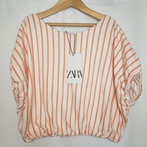 *SOLD* - NWT Zara Girls 10 Striped Tangerine Orange Cropped Blouse T-Shirt Top